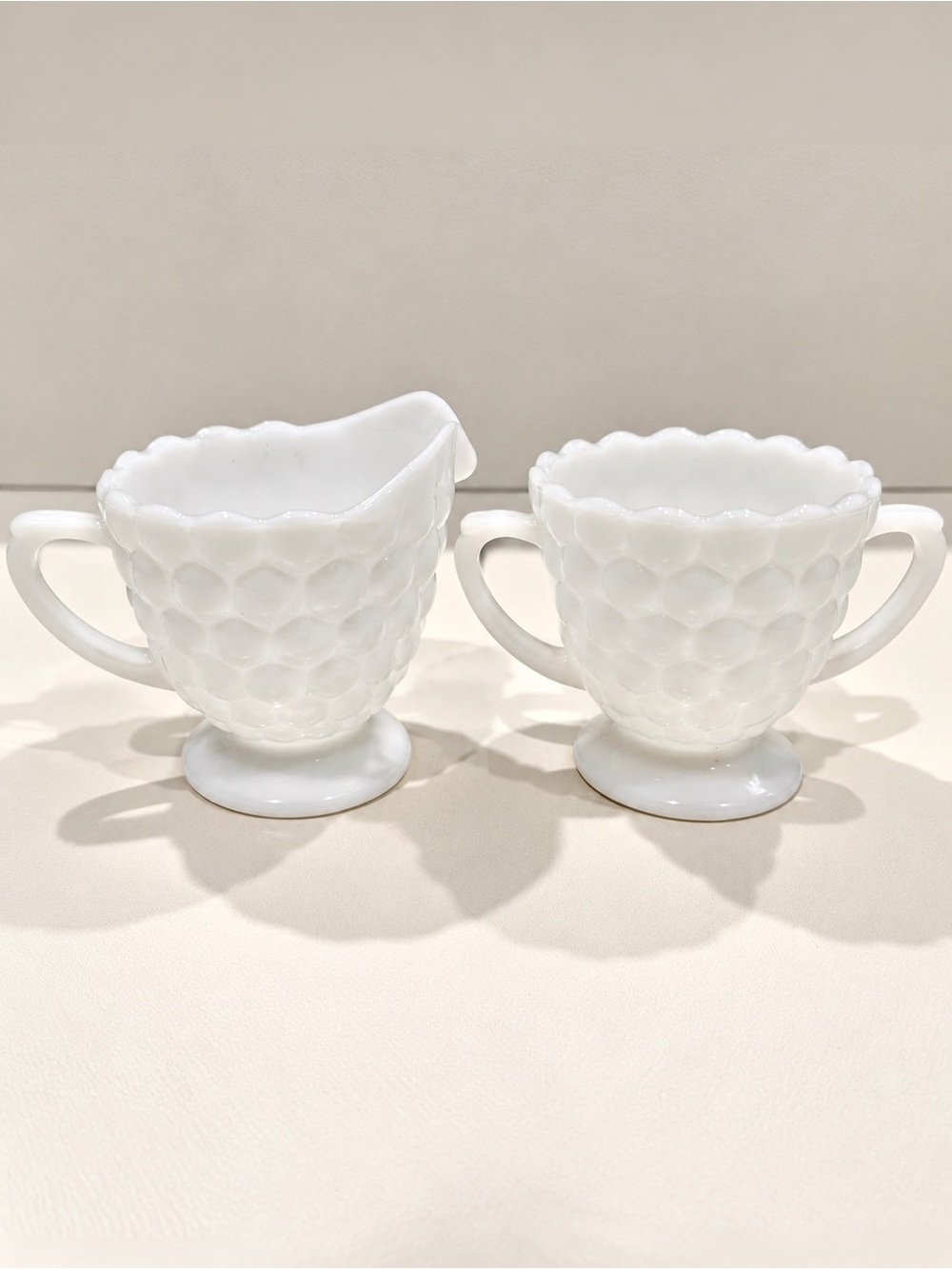 Vintage Anchor Hocking White Milk Glass “Bubble” Sugar & Open Creamer
